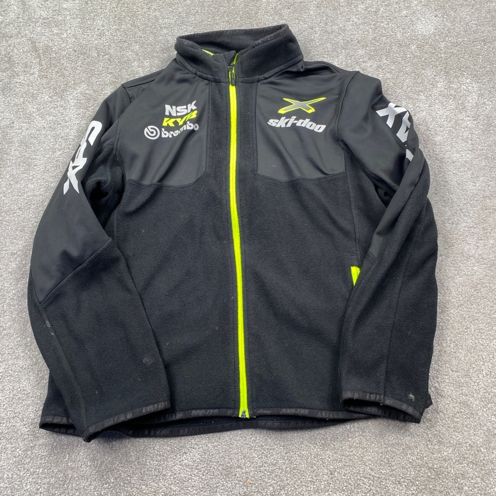 Ski-Doo Fleece Jacket Mens Large Black Neon Yellow Racing Sponsor Hybrid BRP